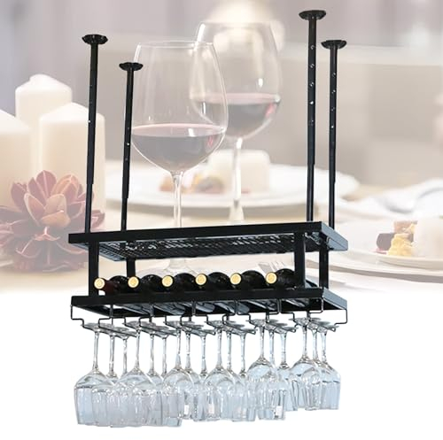 whalebee Hängende Weinglashalterung - Weinglashalter Aus Metall Bronze, Schwarz Gläserhalter Länge 80cm-180cm Weinregal Platzsparend Höhenverstellbar, Weinglashalter Für Familie Restaurant Bar