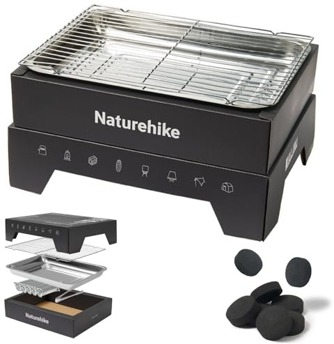 Naturehike Einweg Holzkohlegrill, Barbecue Grill Easy Lighting Grill, Klappgrill für Camping, bequem, tragbar, schnell brennende Holzkohle und Holzkohleclip enthalten (groß, schwarz)