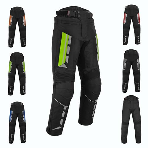 Pantalon de moto pour homme avec protections, pantalon de moto en tissu Cordura imperméable avec protection des hanches et des genoux, armure certifiée CE, armure certifiée, vert, L