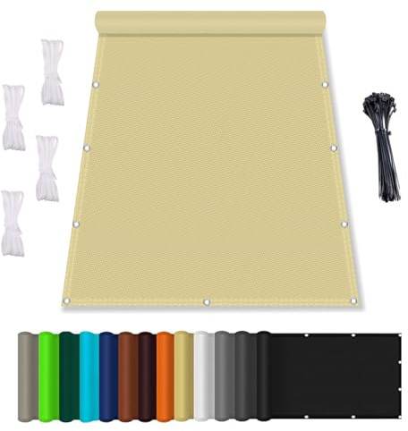 Sonnenschirm Segel, Balkonverkleidung mit Seil, Sonnensegel Wasserdicht mit ösen, Wasserabweisend Imprägniert 95% Uv-Block, für AußEnbereich,Garten Sand Beige 4x4M