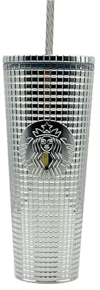 Starbucks Gobelet de vacances 2023 argenté avec grille chromée, 710 ml, taille Venti