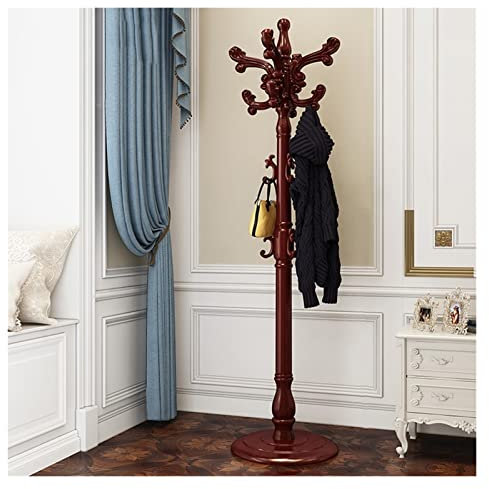 BAWHO Coat Rack European Style Floor Hut Regenschirmstand, Freistehende Hölzerne, Einfache Montage Flur Eingang Für Hut, Kleidung, Schals, Handtaschen/Rot/42 * 42 * 182 cm