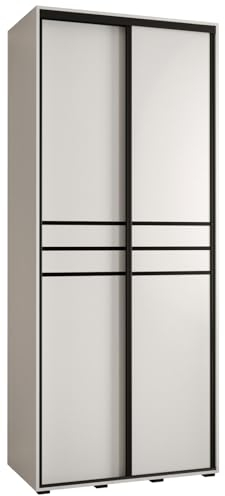 MEBLE KRYSPOL Cannes 10 Moderner Schrank mit 2 Schiebetüren mit Stange, Regale - Aufbewahrungsschrank für Schlafzimmer, Wohnzimmer - 205,2x120x60 cm - Weiß Weiß Schwarz