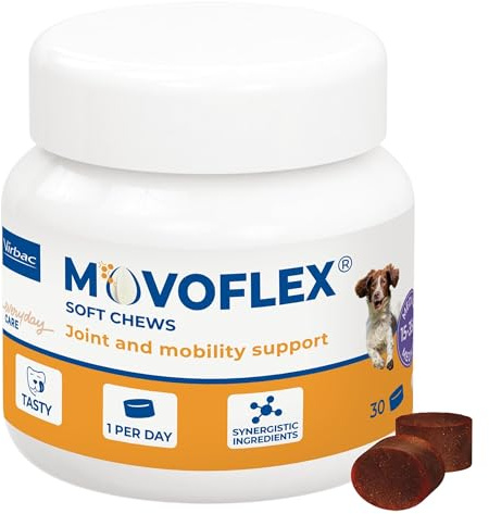 Virbac Movoflex Soft Chews | dubbelpack | 2 x 30 stycken | För hundar från 15 kg till 35 kg | kompletteringsfoder | Stöd för ledhälsa | För att bevara ledstrukturerna