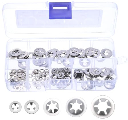 QUARKZMAN Juego de 200 Arandelas de Bloqueo de Estrella de Dientes Internos, Conjunto de Arandelas de Bloqueo Rápido M2 M2.5 M3 M4 M5, Acero Inoxidable 304