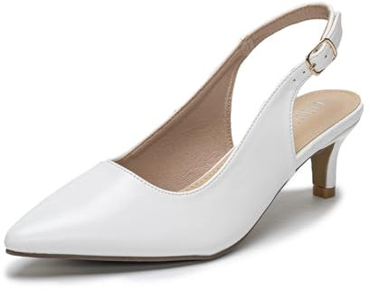 Womens Court Shoes Slingback Kitten Heel Sandals Pointed Toe Heel Comfortable Dress Shoes Wedding Pumps White Shoes for Women Size 4