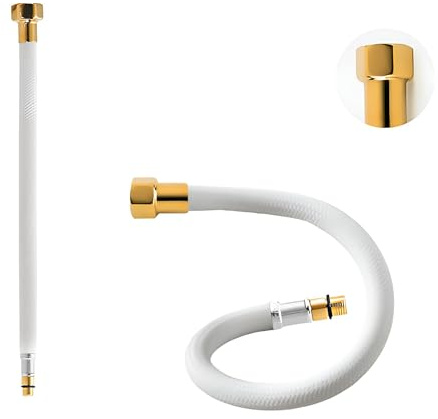 LAXARA DVGW Premium farbiger Flexschlauch schwarz und weiß 3/8 Zoll bis 1/2 Zoll Überwurfmutter x M10 Außengewinde in auswählbaren Stilen (1/2 Zoll Weiß | Gold, 50 cm)