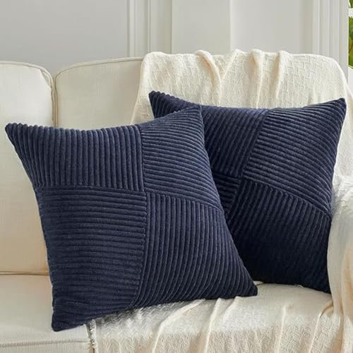 Kissenbezug 30 x 50 cm, 2er Set Kordsamt Kissenbezüge, Kissenhülle Dekokissenbezug Zierkissenbezug Dekokissen Sofakissen für Sofa Schlafzimmer Wohnzimmer Balkon Sessel,Navy Blau