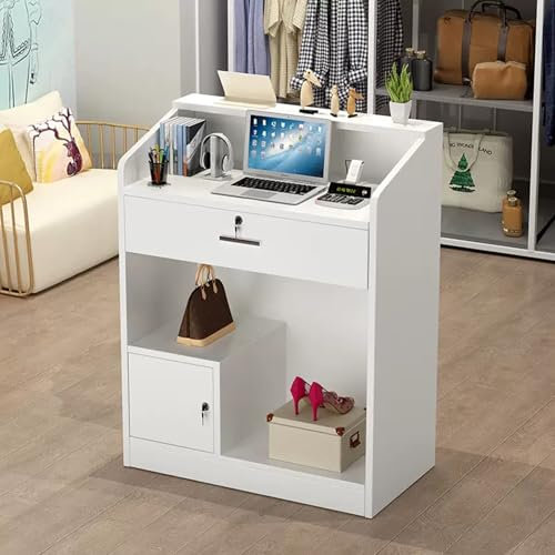 Empfangstheke mit Schubladen & Schrank, Rezeption in weiß, Empfangstresen, Bürotheke, für Firmenhallen, Hotelrezeptionen, Bekleidungsgeschäften, Konditoreien, Obstgeschäften, MDF, 60x40x92cm