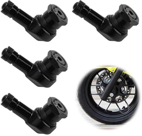 Valvola del Pneumatico per Moto 90 Gradi, Lega di Alluminio Adattatore per Copri Valvole Moto Nero, Prolunga Valvola Pneumatici de 11,3mm prolunga valvola pneumatici tappini gomme auto(4 Pezzi)