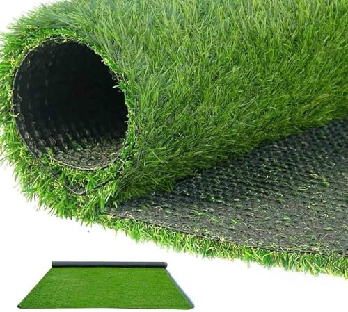 Yoeoefuo Kunstrasen Rasengitter Kunststoff Hochdichte Rasenteppich Höhe 20mm 30mm Wasserdurchlässiger Kunstrasenteppich Mit Drainage UV-beständiger Green Grass Kunstgrasrasen(Höhe: 30mm,100x400cm)