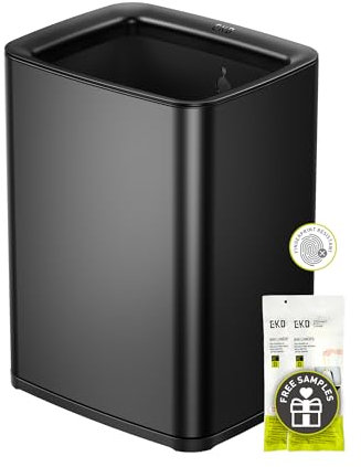 EKO Laguna 2.6 Gallon/10L Matte Black Stainless Steel Open Top Trash Can with Removable Inner Basket - Modern Bathroom & Office Waste Bin