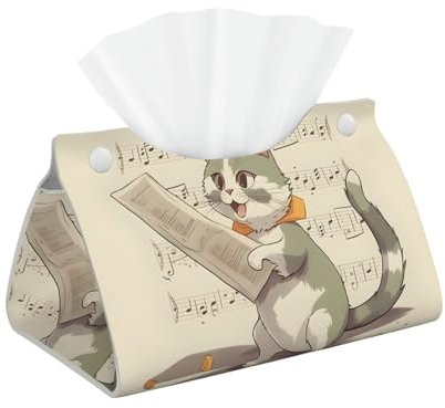 Taschentuchbox-Halter, Cartoon-Sing-Katzen-Tücherbox, Abdeckungen, Leder, Taschentuchspender für Zuhause und Büro