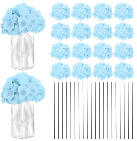 M METERXITY 66-Pack Fiori Di Ortensia In Seta, Fiori Artificiali Di Ortensia Completi Con 66 Steli Per Decorazione Della Casa/Matrimonio/Natale/Fai Da Te/Festa/Giardino [Azzurro Cielo]
