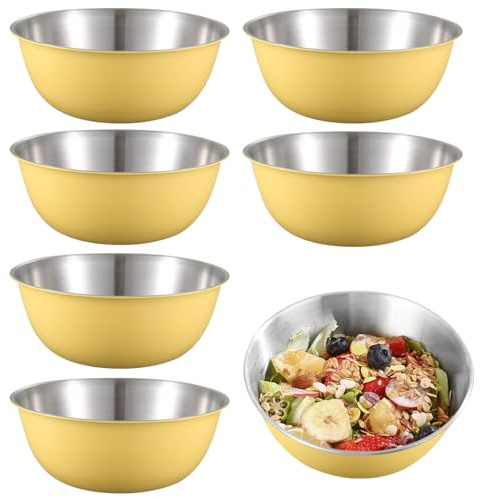 Tutamaz Skålset i Rostfritt Stål, 6 st Ø 17 cm Stapelbara Metallskålar Högkvalitativa Rostfria Skålar Diskmaskinssäkra för Salladsskål Serveringsskål Snacksskål Dippskål Snacksskålar, Gul