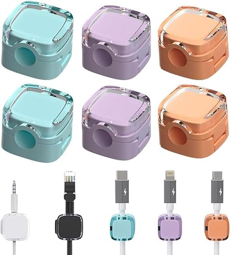JOHNBOLIN 2024 New 6 Pack Magnetic Cable Management Clips, Magnetic Cord Organizer, Desk Phone USB Charging Cable Storage Holder, Cable Clips Organizer, 3 Colors