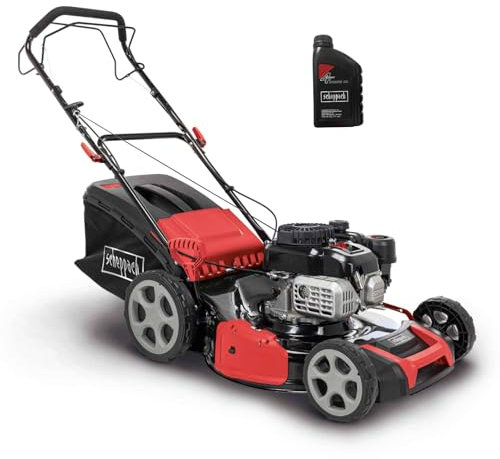 Scheppach MS175-51 Benzin Rasenmäher mit Radantrieb | 5,4 PS | 51cm Schnittbreite | 65L Korb | Stahlgehäuse | 8-Fach Verstellung | Mulchfunktion | Seitenauswurf | Reinigungsfunktion | inkl. Motoröl