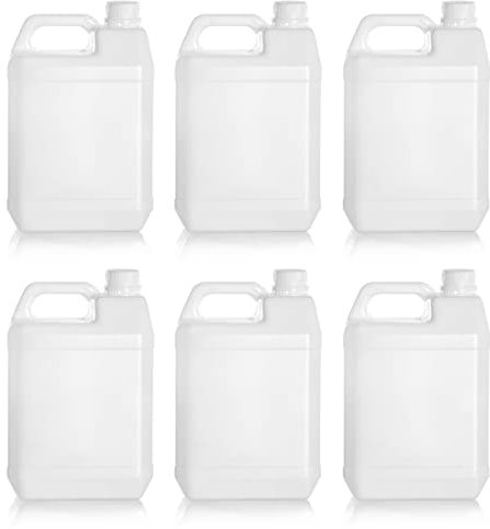 Acan Tradineur - Pack de 6 garrafas de plástico translúcido, aptas para Uso alimentario, bidón, Tangue, Jarra, Ideal para almacenar y Transportar Agua, Bebidas, líquidos (5 litros)