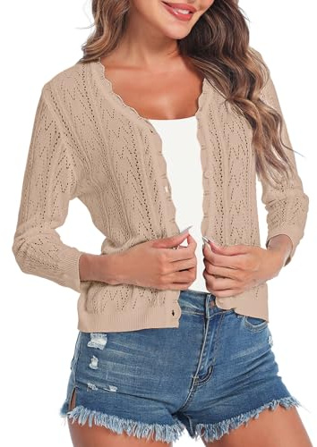 Gyabnw Cardigan Donna Elegante con Bottoni Coprispalle Donna Estivo Casual Cardigan in Maglia Cava a 3/4 Maniche Lavorato a Bolero Shrug