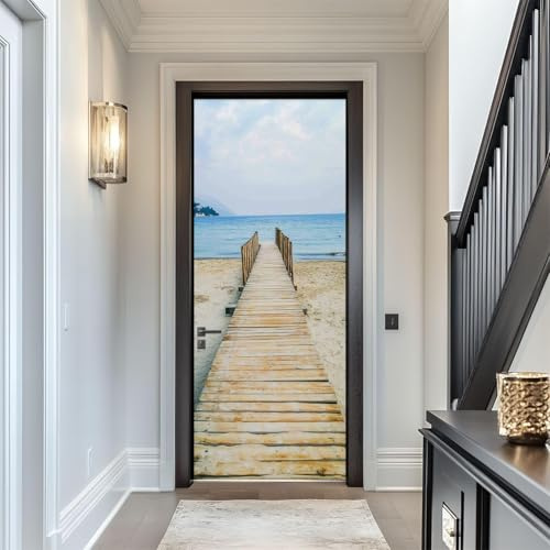 Türbekleben Strand Meer Türtapete, Selbstklebend TürPoster Strandlandschaft Türbilder, 3D Fototapete Türfolie Poster Tapete Türaufkleber Tür Tapeten 95 x 215 cm q.6561