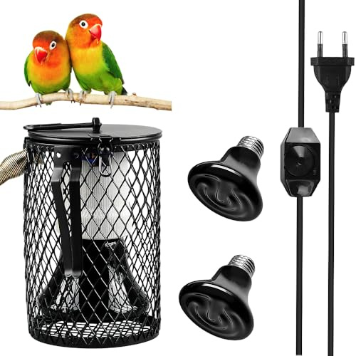 KBIBCK Lampada Riscaldante per Rettili con Gabbia, Lampada Termica Rettile con Gabbia, Lampadas UVB Tartarughe, Paralume Riscaldato in Ceramica per Anfibi, Lucertole, Tartarughe, Uccelli (50W)