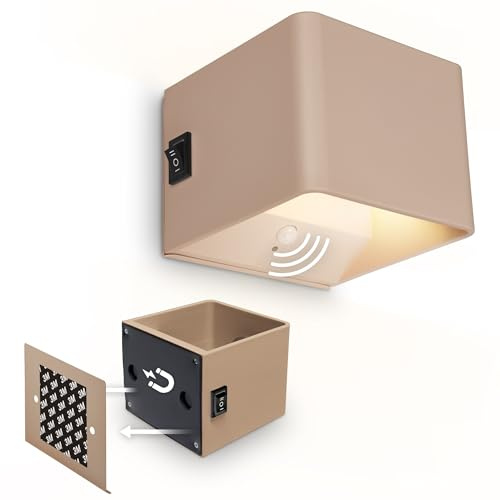 BRILONER Sticklights - LED Wandleuchte ohne Stromanschluss und ohne Bohren mit Bewegungsmelder, Akku, magnetisch abnehmbar, Wandlampe zum Kleben, Leselampe, Wohnzimmerlampe, Flur, 10x8x10 cm, Beige