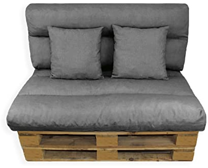 Acomoda Textil - Cojines Sofá Palets 120x80 cm. Conjunto 4 Piezas Desenfundable, Lavable y Mullido de Tela para Interior y Exterior, NO Incluye PALETS (Gris Oscuro)