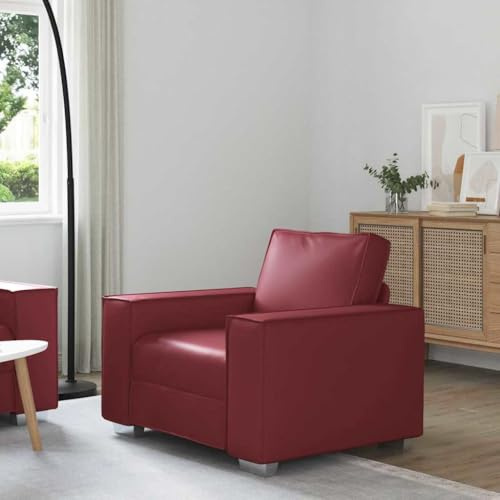 QZZCED Sofá Silla Sillón Moderno Minimalista para Salón, Espacios Compactos, Confort y Estilo Duradero. 59 cm con cojín Rojo Vino Tinto Cuero Artificial
