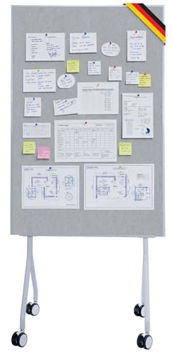 Floordirekt Moderationwand Doppelseitig 80 x 120 cm Präsentationstafel mit feststellbaren Rollen-| Filztafel Pinnwand - Stabiler Metallrahmen - Giant (Grau)