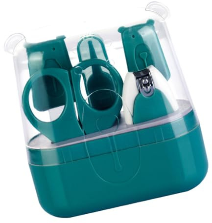 MOLUCKFU Kit Cortaúñas Caja de Almacenamiento Hojas Redondeadas y Diseño Ergonómico en Color Verde para Cuidado Seguro de Uñas Infantiles para Bebés