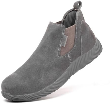 Airloc Winter Steel Toe Work Boots for Men Women Indestructible Safety Shoes, Fireproof Construction Footwear, Comfortable Mid-Top Laceless Work Boots (Grey,12,Women,10.5,Men)