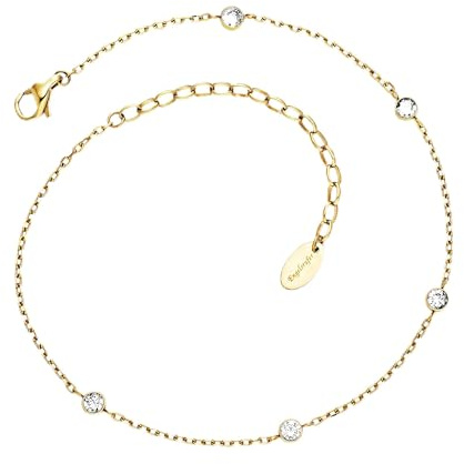 Engelsrufer Fußkette „Moonlight“ Damen | Edelstahl IP Gold | Zirkonia Anhänger | 22+5 cm verstellbar | Eleganter Sommerschmuck