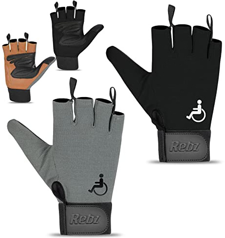 Rebz Rollstuhlhandschuhe für Herren – voller Daumen Active Lifestyle Handschuhe zur Steigerung der Mobilität für intensives Sport-Rennen, Schwarz, Medium