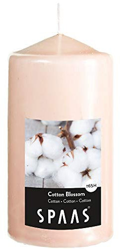 Spaas Scented Cylinder Pillar Candle, 65 Hours, Cotton Blossom, Beige, D 80 mm x H 150 mm