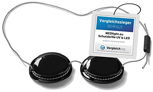 MEDlight Premium LED & UV Schutzbrille für zuverlässigen Augen-Schutz I Geprüft nach DIN 170 I aus Deutschland I verstellbare Solarium-Brille für Sonnenbank und Sonnen am Strand