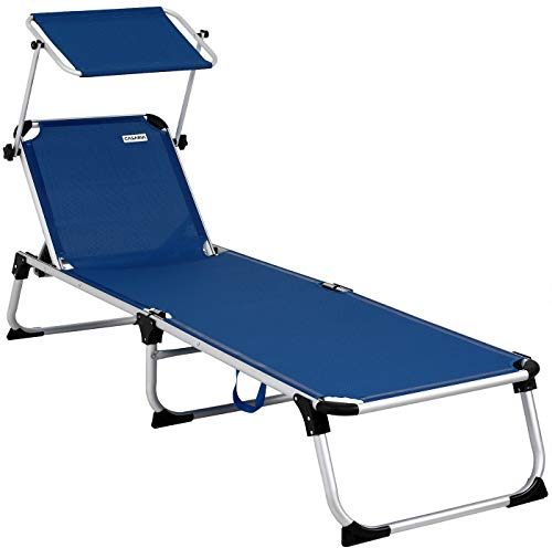 Casaria® Lettino Prendisole Pieghevole Malta 210x61cm con Tettuccio Carico Max. 180kg Sdraio da Giardino Mobili Esterno