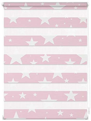 Lichtblick Doppelrollo Klemmfix ohne Bohren mit Motiv, Sterne, Blickdicht, Made in Germany, Klemmträger Rosa, 70 cm x 150 cm (B x L)