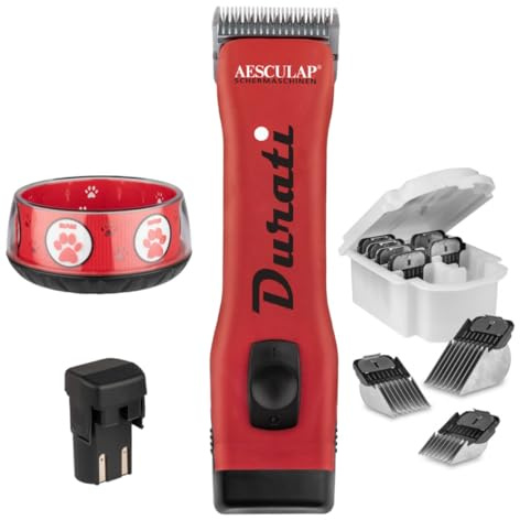 EHASO AESCULAP Profi Hundeschermaschine Set Durati Speed mit Scherk. + Hundenapf + Aufschiebekammset (Rot)