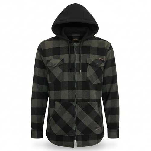 ROCK-IT Apparel I Camicia di Flanella con Cappuccio a Maniche Lunghe da Uomo I Camicia da Boscaiolo con Cerniera e Due Tasche Frontali I Camicia Casual Premium [Taglie S-5XL] Verde 3XL