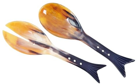 Mahafaly Horn Salatbesteck Solo 26 cm echt Rinderhorn Naturbesteck giftfrei plastikfrei antiallergen geschmacksneutral fair handel nachhaltige handarbeit