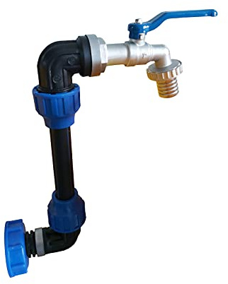 VOXTRADE Adapter mit Schwanenhals Wasserhahn für Regenfass oder 1000L Tank, versch. Ausführ. (Kunststoff/Messing, 1)