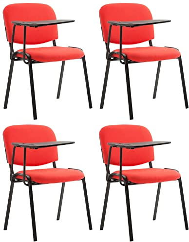 CLP 4er Set Stuhl Ken Mit Klapptisch Stoff I Gepolsterter Schulungsstuhl Mit Schreibtafel | Farbe rot