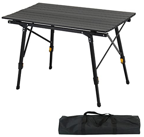 XVBVS Camping-Klapptisch aus Aluminium, Höhenverstellbarer Picknick-Eierrollen-Tisch, Tragbarer Outdoor-Hebe-Garten-Campingtisch mit Aufbewahrungstasche für Camping, Grillen, Terrasse, Strand- Black