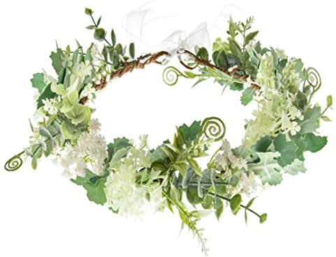 Couronne de fleurs artificielles pour mariée - Vert - Eucalyptus - Feuilles de mariage - Couronne florale - Accessoire photo (05 feuilles vertes)