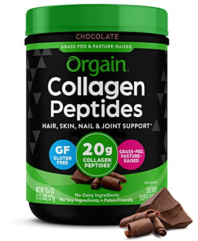 Orgain Hydrolyzed Collagen Peptides Powder For Women & Men, Chocolate, 20g Grass Fed Collagen - Hair, Skin, Nail, & Joint Support Supplement, Paleo & Keto, Non-GMO, Type I and III, 1lb