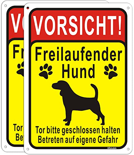 Schild Vorsicht Freilaufender Hund 25x18cm Tor Bitte geschlossen halten Schilder Aluminium Freilaufender Hunde ​Betreten auf eigene Gefahr Warnschild GartenTürschild für Außen-und Innenbereich 2 Stück