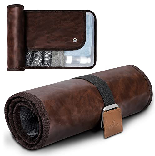 Neceser para Hombres, Kit de Viaje para Hombre, Organizador de Rollo de baño Resistente al Agua para Kit de Afeitado, higiene, Accesorios de Aseo, 1. Marrón (Piel sintética), Práctico
