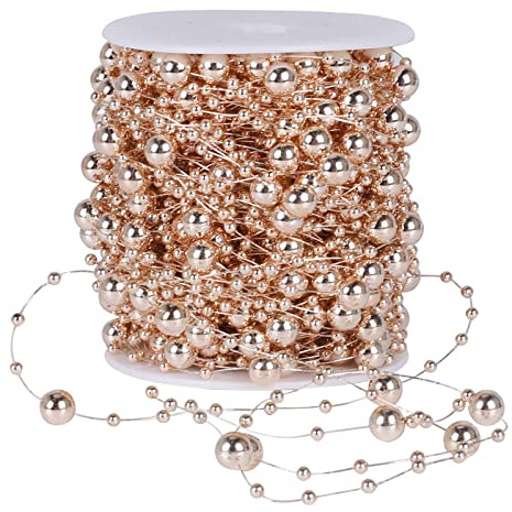 FINDIR Perlengirlande Rosegold Perlenband Weihnachtsbaum Perlen 3mm 7mm Künstliche Perlenkette für Weihnachten Hochzeit Tischdeko Girlande Advent Weihnachtsbaum Kerze Party（30m）