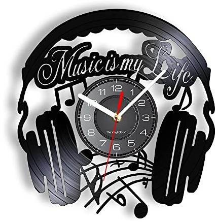 Smotly Orologio da parete in vinile, orologio da parete a tema cuffie retrò, un orologio da parete regalo per gli amici che amano la musica.