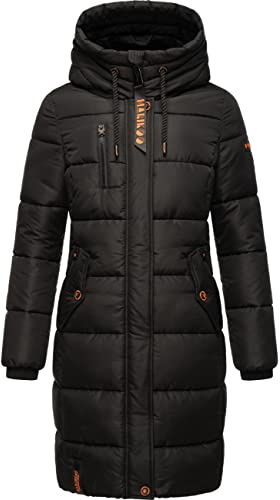 MARIKOO Damen Wintermantel warmer Steppmantel lang mit Brusttasche und verstellbarer Kapuze Yuikoo XS-3XL